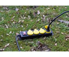 Regleta para el jardín de distribución de exterior de jardín (4 enchufes de enchufe toma de corriente múltiple con un interruptor IP44 para jardín iluminación Bombas de Estanque Certificado TÜV Cable alargador