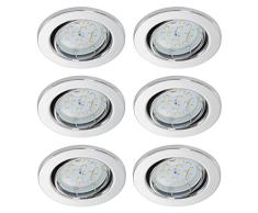 Trango Paquete de 6 Proyectores empotrables LED ultra planos, luces empotradas, lámpara de techo TG6729-068MOSD en cromo, módulo LED 6x regulable solo luz empotrada en el techo de 30 mm