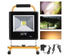 Hengda® 50W Blanco Cálido LED Foco proyector Recargable del Jardín al Aire Libre, Patio, Terraza, Pescado, Camping, Luz Protector Portátil