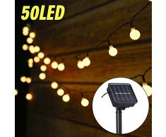 Guirnalda Luces Exterior Solar,Tomshine 50LED 6.9m Cadena de Luces bolas led decorativas,IP44 Impermeable 8 Modos,Guirnaldas Luminosas para Exterior,Interior,Jardines Fiesta de Navidad (Blanco Cálido)
