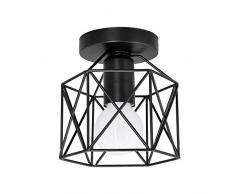 Artpad Vintage Loft Jaula de hierro negro Lámpara de techo LED 5W Luz de metal nórdico con luz blanca para cocina Dormitorio Balcón Barra de pasillo E27 Luminaria de techo geométrica