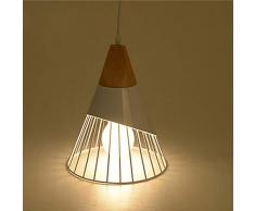 Candelabros nórdicos de hierro, LED posmoderna Iluminación de madera Candelabro decorativo Lámparas de techo Oficina creativa Sala de estar Café Mesa de comedor Lámpara E27 colgante (Blanca)