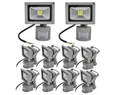 Leetop 20W 30W SMD LED Focos Blanco Frio Reflector Versátil Proyector con Sensor de Movimiento Lámpara Exterior Resistente al Agua IP65(10pcs:20W)