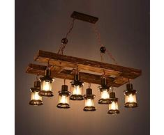 Práctica Simplicidad Familiar 10 Luz Vintage Lámpara de Granja Colgante de Madera Colgante Industrial Iluminación Lámpara de Techo Lámpara Colgante Retro para Mesa de Billar Cocina Isla Bar Luminaria