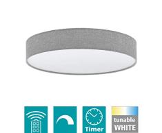EGLO lámpara de techo LED Romao de acero, plástico, textil en blanco, gris, con mando a distancia, cambio de temperatura de color cálido, neutro, frÃo, luz nocturna, regulable, diámetro 57 cm