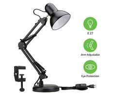 Lighting Ever Lámpara de escritorio LED, Casquillo E27, Bombilla sustituible no incluida, luz mesa de noche, para estanterias, cabeceros, etc. Base y pinza incluidas