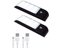 AMANKA Luces de Noche LED, 2 Pack de Luces con Sensor de Movimiento,Lámpara Nocturna USB Recargable,Luz inalambrica cálida para Escaleras, Guardarropa, Porche, Armario, Cocina, Dormitorio