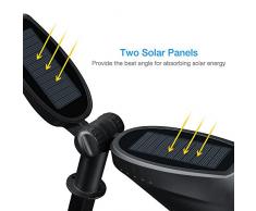 2 Unidades Lámparas Solares de IP65 Impermeable,Mpow Spotlight Mejorada / Foco Solar con Dos Paneles Solares Apoyo de Auto-On / Off Sensor de Luz y Batería Incorporada con Dos Modos de Funcionamiento para para Iluminación y