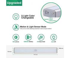 Luz de clóset con sensor de movimiento, 20 luces LED inalámbricas para debajo del armario, batería recargable por USB, lámpara de noche magnética para armario, cajón, escaleras de cocina