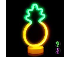 Relaxdays PiÃ±a neÃ³n LED, LÃ¡mpara de mesa & pared, A pilas, DecoraciÃ³n para fiestas, Luz de noche, 30 cm, Naranja & Verde