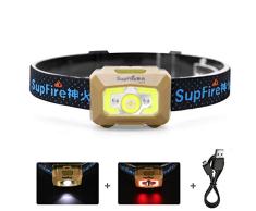 Supfire Linterna Frontal LED 500 Lúmenes LED CREE Lámpara de Cabeza con Luz Roja y Interruptor de Temperatura Inducción,Recargable con Cable USB Directamente,5 Modos para Camping Ciclismo,Modelo HL09