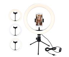 PopHMN Luz de Relleno de Anillo LED Regulable, lámpara de Anillo de teléfono con cámara con trípodes de Mesa para Maquillaje Video Live Studio 18 / 26cm