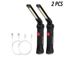 ONEVER Linterna Eléctrica Recargable Usb Luz Del Trabajo De La Linterna Led Portátil Para Náutico Cob Magnético Gancho De Camping Exterior Autofficina Lámpara (2pcs)