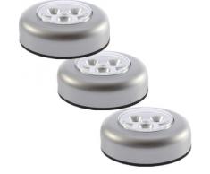 SODIAL(R) Luz Lampara LED de Tacto Alimentado por Bateria Adhesivo para Armario /Habitaciones de Almacenamiento/ Buhardillas/Galpones/Coche - Color Plateado (Paquete de 3)