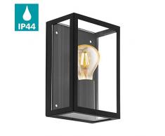 Lámpara exterior de pared EGLO ALAMONTE 1, lámpara exterior con 1 bombilla, lámpara de pared de acero galvanizado, color negro, vidrio transparente, versión E27, IP44