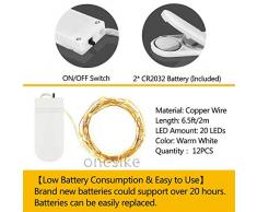 12 Piezas Cadena de Luces con Pilas, 20 LEDs 2.2M Alambre de Cobre Guirnaldas Luces, IP65 Impermeable Luces Decorativas para Navidad Fiesta Hogar Bodas, Blanco Cálido