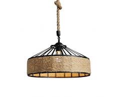 E27 Retro cuerda de cáñamo luces 100cm Ajustable Rústico hierro candelabro colgante de luz colgando lámpara de techo Antiguo iluminación Edison comedor Restaurante Cocina Sencillo Creativo (Ø40cm)