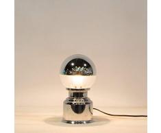 Lámpara de mesita de noche Vintage para mesita de noche o mesa auxiliar de acero. perfecta para salón o dormitorio, pantalla de cristal y espejo. De acero