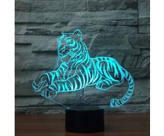 con Buena calidad Panel Acrílico Base ABS Tigre 16 Cambio de Color Lámpara de Noche de Ilusión óptica 3D