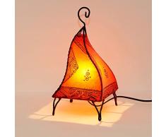 Marrakesch Fatuta - Lámpara de henna de piel marroquí (35 cm, estructura de metal forjada a mano, pantalla de piel pintada a mano), diseño oriental, color naranja | L1002