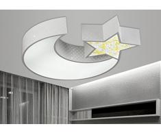 LYXG Luces LED lámpara de techo de niños y niñas Luna estrellas dormitorio estudio creativo luz niños arte luz de lámparas de hierro (550mm*70mm), White box con luz blanca