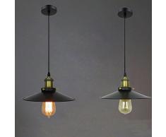 Lámpara Vintage Colgante Luz Industrial Lámpara de Techo Retro Casquillo E27, Moderna Lámpara de Techo para Loft Restaurante Coffee Bar Color Negro ø26cm