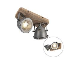 QAZQA Plafón industrial acero madera orientable 2-luces - EMADO/Acero Alargada Adecuado para LED Max. 2 x 25 Watt