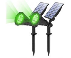 T-SUN (2 Unidades Foco Solar, Impermeable Luces Solares Exterior, 2 Modos de Iluminación Opcionales, ángulo de 180° Ajustable, Luz de Jardín para Entrada, Entrada, Camino. (Verde)
