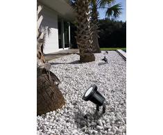 Foco proyector con estaca para fijación en cesped, tierra,etc.., Acabado en aluminio inyectado negro, Estanco y resistente al agua y al polvo IP65, Incorpora un portalámparas GU10 con funcionamiento a 220V, Ideal para la iluminación