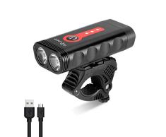 Ryaco Luz Bicicleta Recargable USB, 4 Modos de iluminación 2400 Lúmenes IP65 a Prueba de Agua para Acampar LED Faro lámpara Bicicleta para Carretera y Montaña