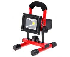 Mara 10 W recargables Portable LED Foco Luz Emergencia Lámpara en color blanco frío Foco Luz Ideal para camping caza pesca auto barco (Rojo)