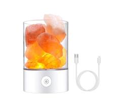 H/L Lámpara De Sal del Himalaya, Lychee Natural De Cristal De Roca De Sal 7 Colores De Luz con Diseño del Lavabo Y De La Función Táctil De Control De Brillo Regulable Mejor para Salud Regalo,Blanco