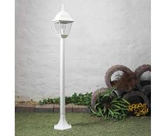 Lámpara de pie rústica en blanco E27 de hasta 60 vatios 230V de aluminio y cristal auténtico luz de pedestal para lámparas de terraza/jardín Lámpara de terraza con iluminación exterior