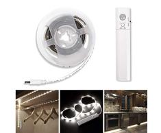 Tira LED LED Strip LED Banda LED tira tira luz LED con detector de movimiento (funciona con pilas para kinderbet, armario, cajón, escaleras, Dormitorio, Salón, cocina, 1 m, 30 ledes, Blanco, 1,0 m