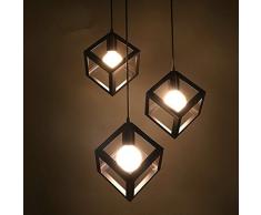 Retro Metal Colgante Iluminación y Lámparas de Techo Industrial Colgante de Luz, Vintage Industrial Cubo Iluminación Colgando Pantalla de la Lámpara Para la Cocina (Negro, E27 Base)