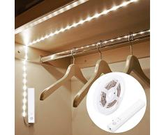 Tiras LED luminosa 1 m, blusea cintas LED con sensor de movimiento Luz nocturna para Armario, escaleras, pasillo, cocina, garaje etc-auto/on/Off (blanco cálido) (Luz Frío)