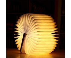 MMTX Lámpara de libro Led Decoración de madera, Luz de noche plegable para libros con lámpara de mesa de escritorio recargable USB magnética para regalo navideña San Valentín para el día de la madre