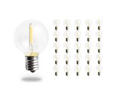 Svater Bombillas de Repuesto G40 LED para Luces de Cadena Aire Libre E12 1W Blanco Cálido 2700K 360 Grados No Regulable Pack de 25 [Clase de eficiencia energética A+]