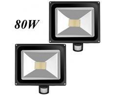 Leetop 2X 80W luz blanca cálida LED inducción PIR de movimiento por infrarrojos Body Sensor luces de inundación lámpara, IP65 resistente al agua Jardín Seguridad LED Foco