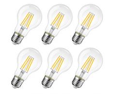 LVWIT Bombillas de Filamento LED E27 (Casquillo Gordo) - 8W equivalente a 60W, 806 lúmenes, Color Blanco Frío 6500K. Bombilla retro vintage, No regulable - Pack de 6 Unidades.