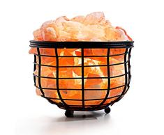 Amethya Lámpara de Sal del Himalaya con Roca de Sal de Cristal Natural (en Cesta de Hierro)