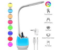 ERAY Lámpara Escritorio LED con Portalápiz 4 en 1, Batería Recargable 2000mAh, Base de Cambio de Color (Luz nocturna), Soporte para Móvil, 3 Modos y 3 Niveles de Brillo, Control Táctil, Color Blanco