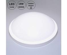 Lámpara de techo LED, 1600Lm, luz blanca fría, con sensor de movimiento,para pasillos interiores, balcones, vestíbulos, sótanos, garajes, almacenes, etc. (18W- blanco frío 6000K-microondas inducción)