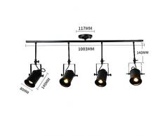 ZHAOJDD Focos Colgantes Industriales Luz Mate Negro, Iluminación de Riel Ajustable Luz de Techo 5w LED Lámpara Colgante Retro de Hierro Forjado Montaje Empotrado 3 Luces (Color : 4 Luces)