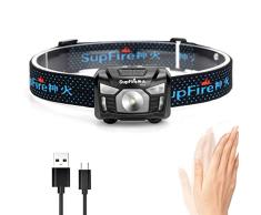 Supfire Linterna Frontal LED 500 Lúmenes LED CREE Lámpara de Cabeza con Luz Roja y Interruptor de Temperatura Inducción,Recargable con Cable USB Directamente,5 Modos para Camping Ciclismo,Modelo HL06