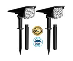 T-SUN 20 LED Luces Exterior Solar, 2 en 1 Foco Solar Exterior Inalámbricas, Lámpara Solar Jardín con 2 Modos de Iluminación, IP65 Impermeables, para Jardín, Patio, Garaje y Terraza. (2 Piezas)