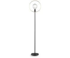 loxomo - lámpara anular, 20 x 30 x 144 cm, lámpara de pie con anillo de latón para dormitorio, salón, comedor, hasta máx. 60W, lámpara decorativa con enchufe E27, IP20, negro/latón