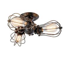 ZRSZ Lámpara De Techo Vintage, Lámpara De Metal Ajustable Loft Industrial 3 Lámparas Lámpara De Techo Steampunk Luces Colgantes Restaurante Bar Teniendo Dormitorio Lámparas De Sala De Estar (Bronce)