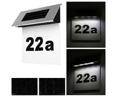 Alaskaprint - Número de casa o puerta de Luz con energía solar y 4 Luces LED (Detector de Movimiento de Acero Inoxidable)