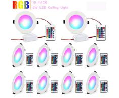 RGB Lámpara empotrada 5W Foco LED empotrable de techo luz Iluminación con control remoto 4 modos LED Empotrable en Techo 16 color Led Downlight lámpara de techo regulable redondo [10 Pack]